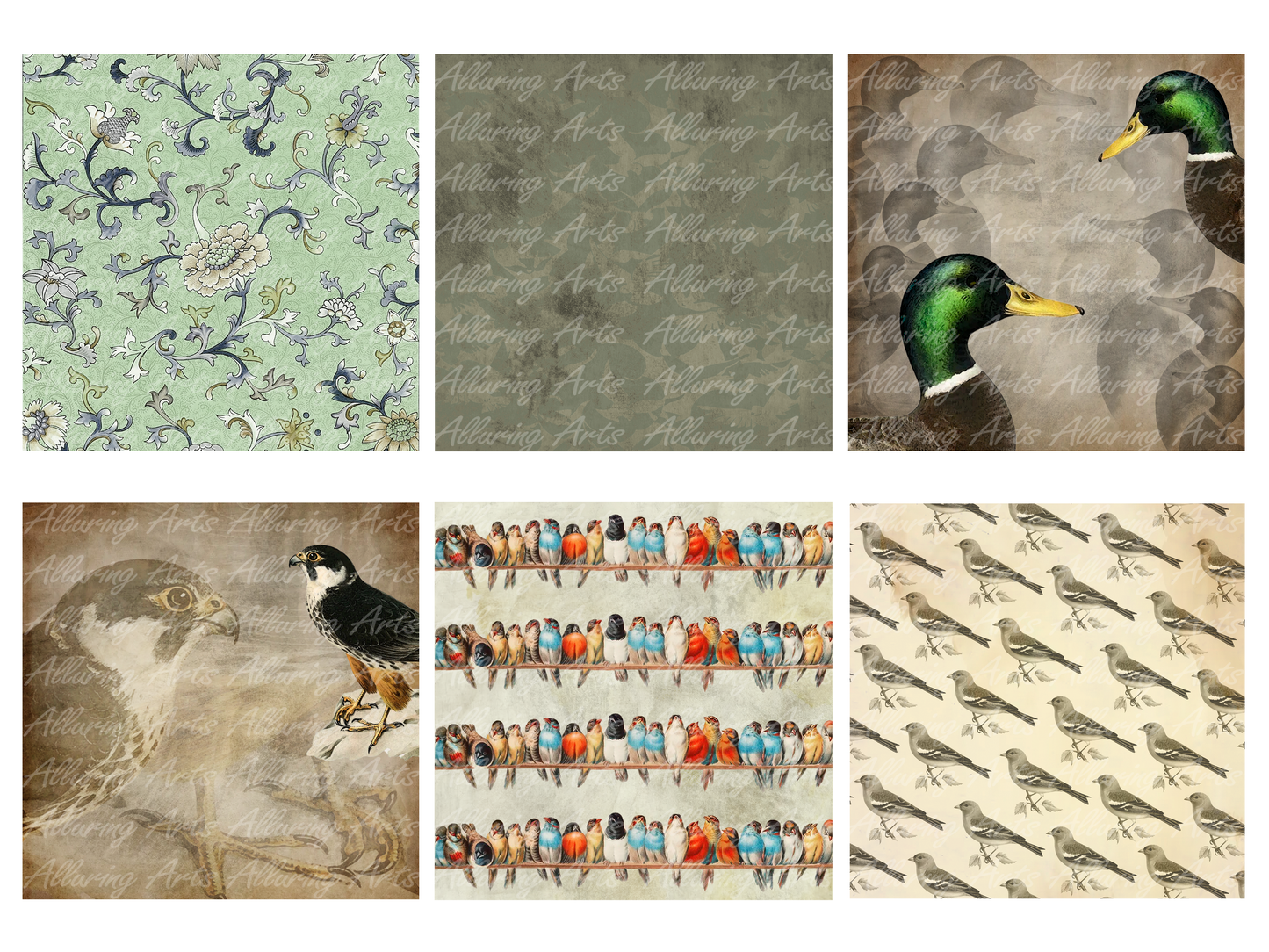 Handmade Vintage Birds 8x8 Inch Paper Scrapbooking Junk Journal Pad 200gsm