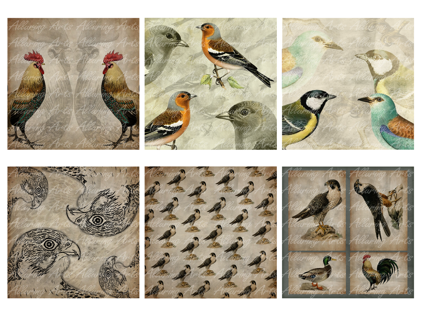 Handmade Vintage Birds 8x8 Inch Paper Scrapbooking Junk Journal Pad 200gsm