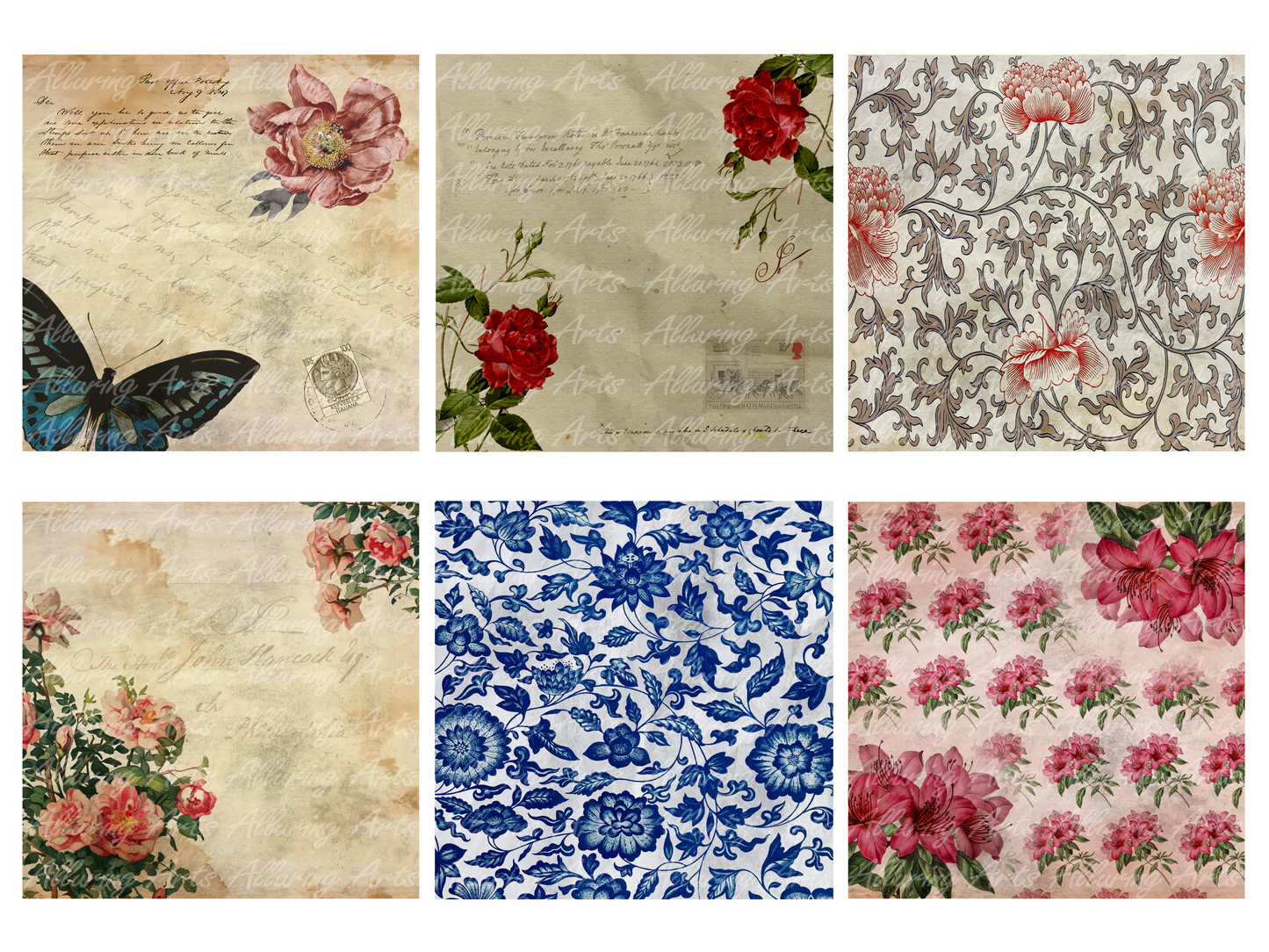 Handmade Vintage Flowers 8x8 Inch Paper Scrapbooking Junk Journal Pad 200gsm