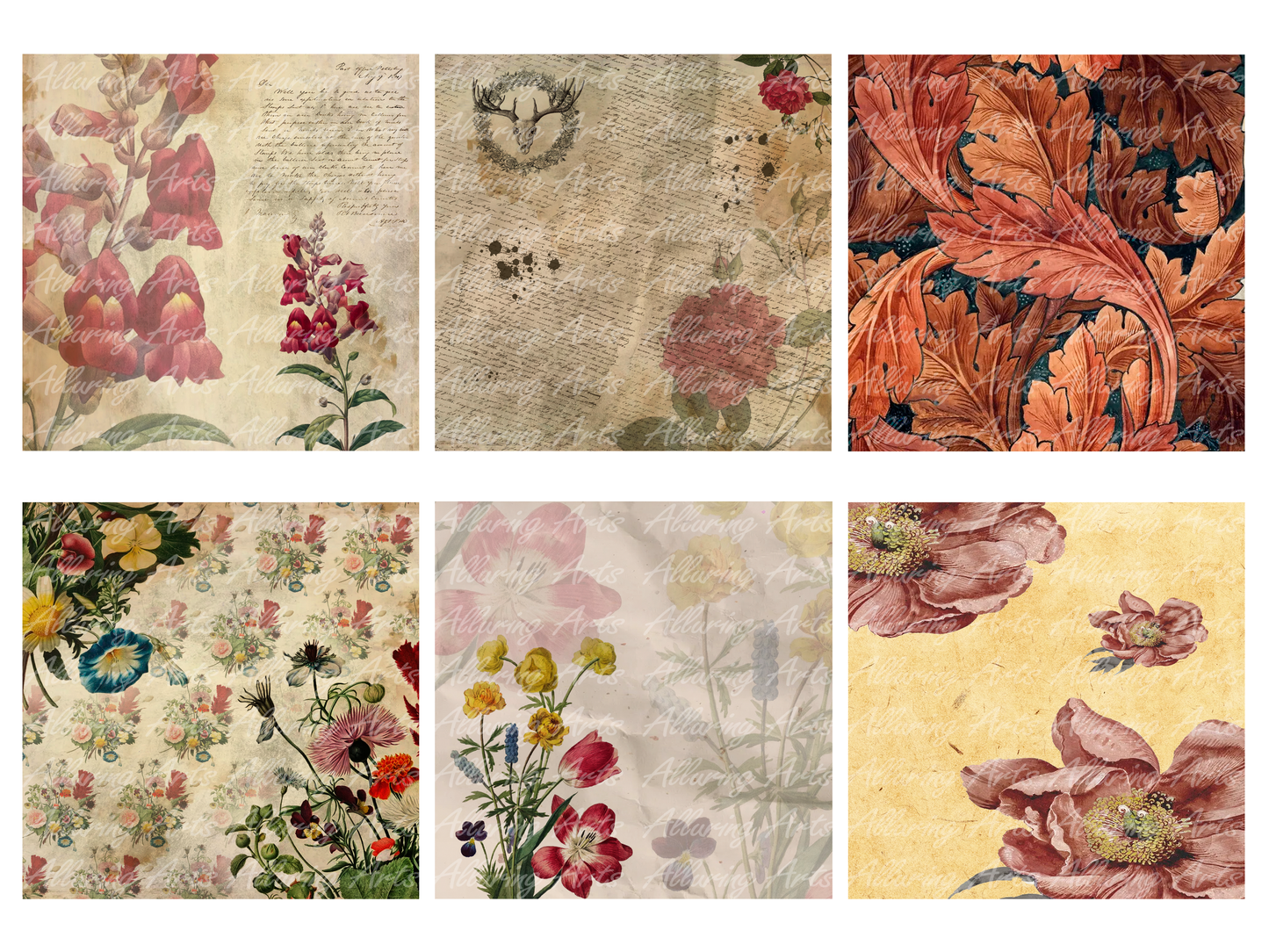 Handmade Vintage Flowers 8x8 Inch Paper Scrapbooking Junk Journal Pad 200gsm