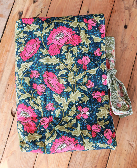 Blue and Pink Handmade Quilted Journal Sleeve with Bow