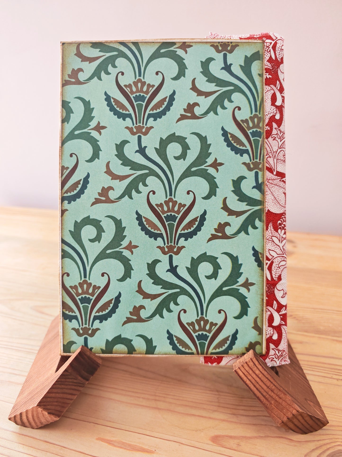 A5 Handmade Journal - Red Fabric/Gold