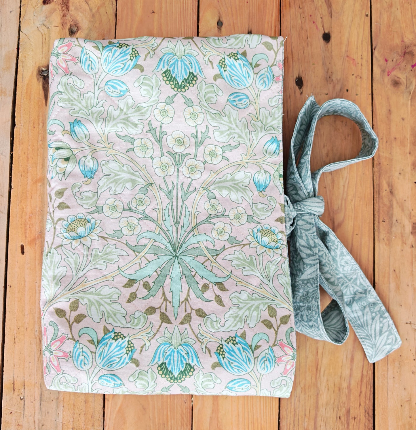 Pink and Grey Handmade Quilted Journal Sleeve with Bow