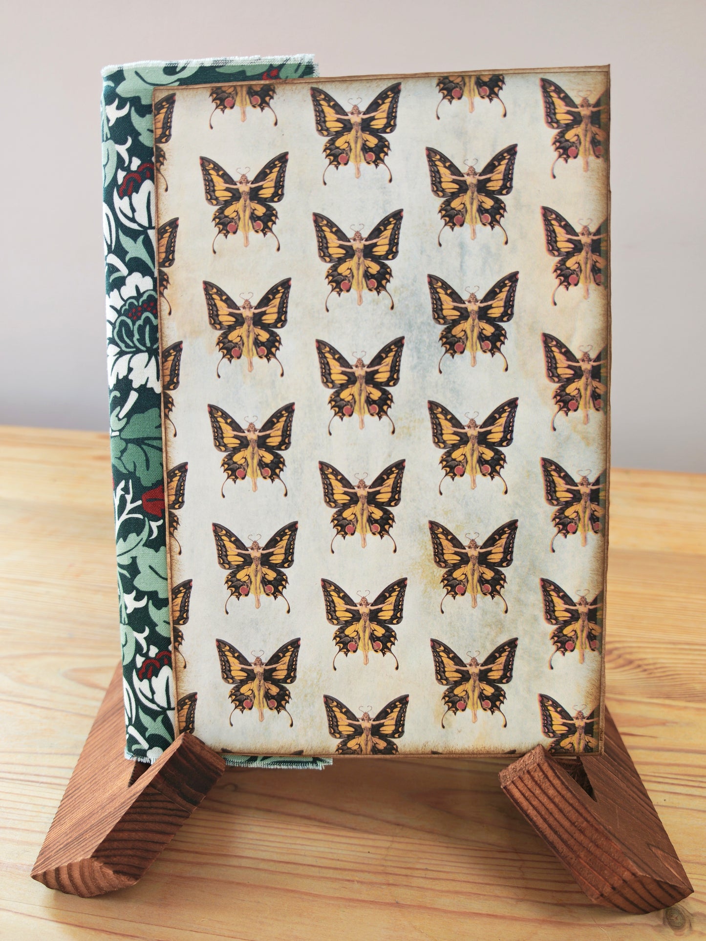A5 Handmade Journal - Green Fabric/Vintage Butterfly