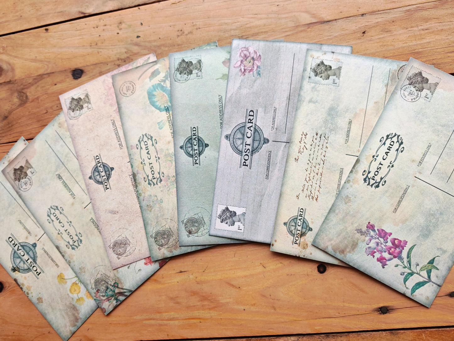 Vintage Flowers Postcard Double Sided 8 Pack