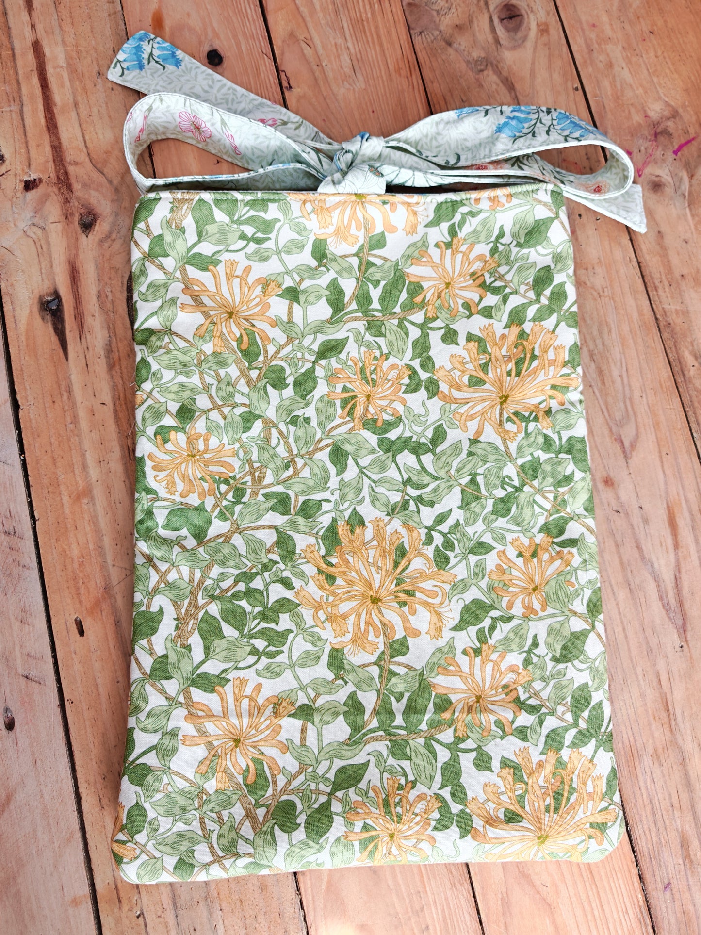 Green and Yellow Handmade Journal Sleeve with Bow