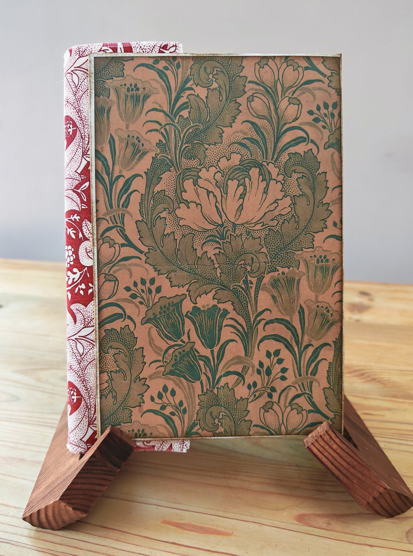 A5 Handmade Journal - Red Fabric/Gold