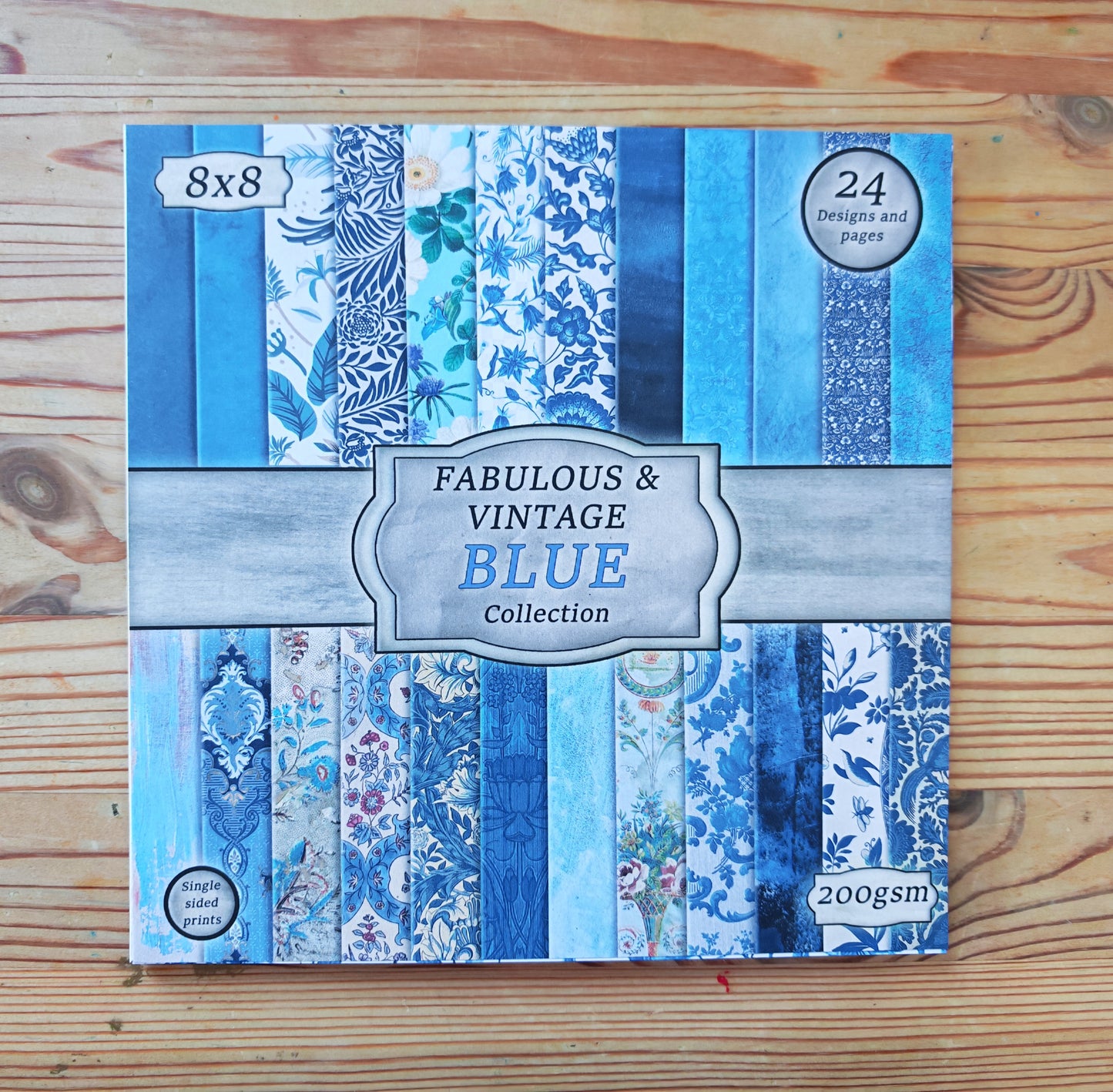 Handmade Vintage Blue 8x8 Inch Paper Scrapbooking Junk Journal Pad 200gsm