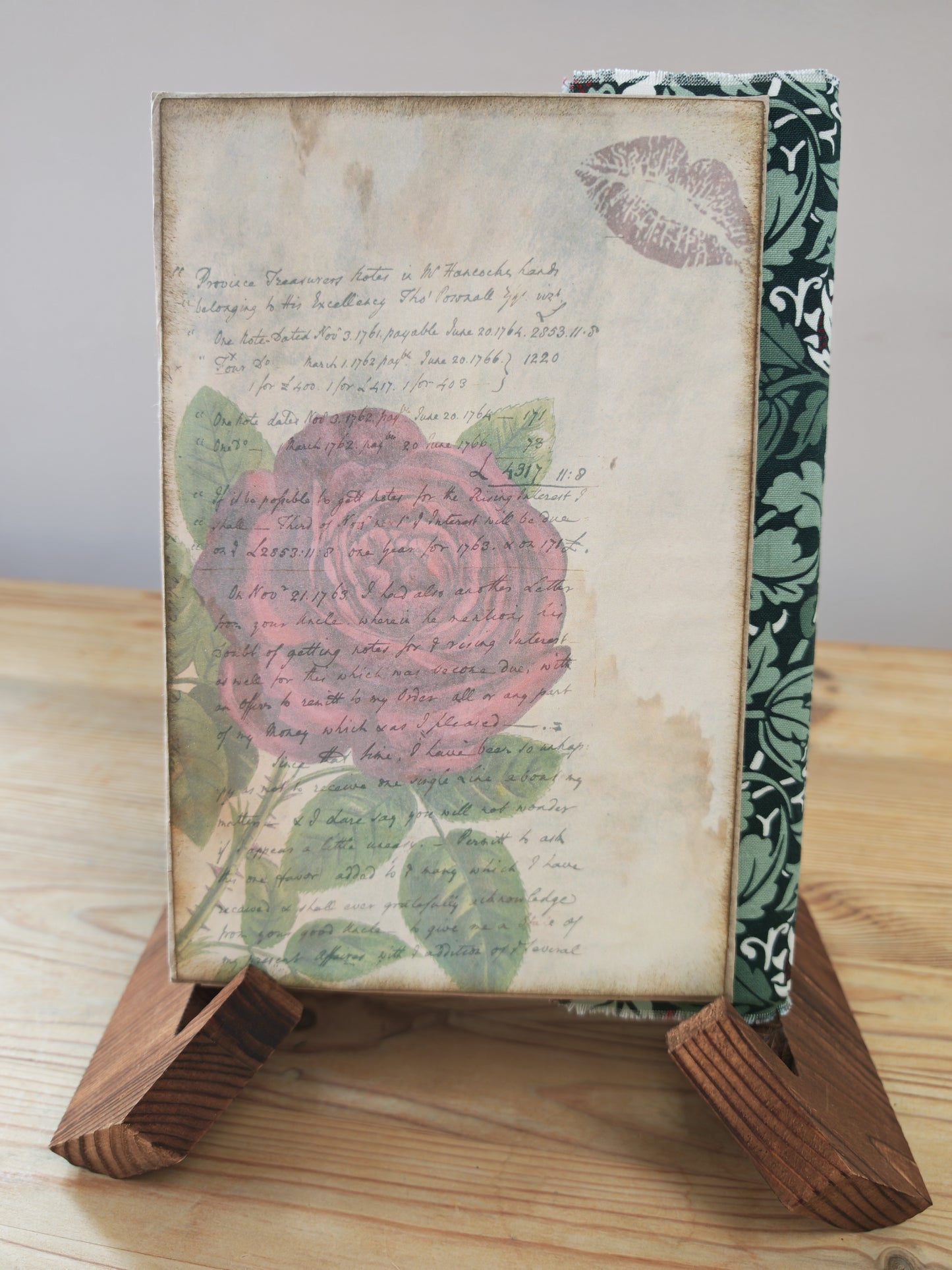 A5 Handmade Journal - Green Fabric/Vintage Butterfly
