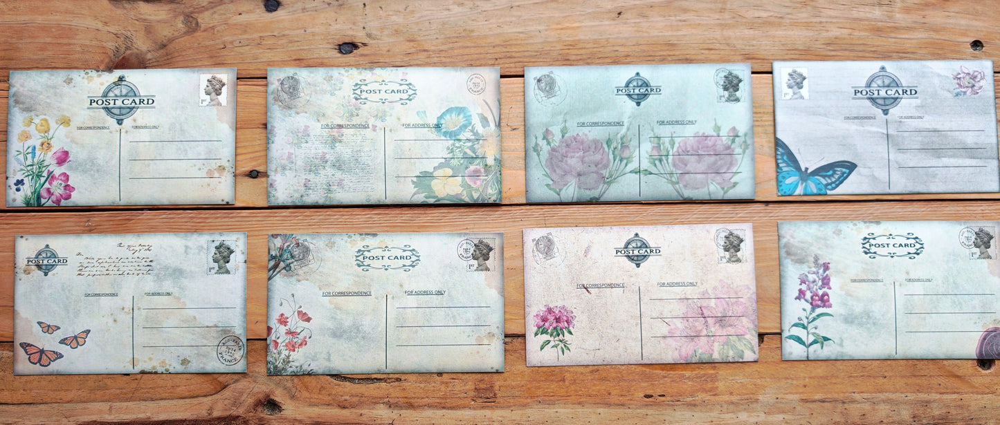 Vintage Flowers Postcard Double Sided 8 Pack
